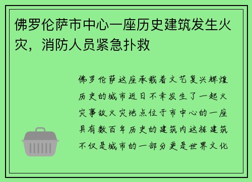 佛罗伦萨市中心一座历史建筑发生火灾，消防人员紧急扑救